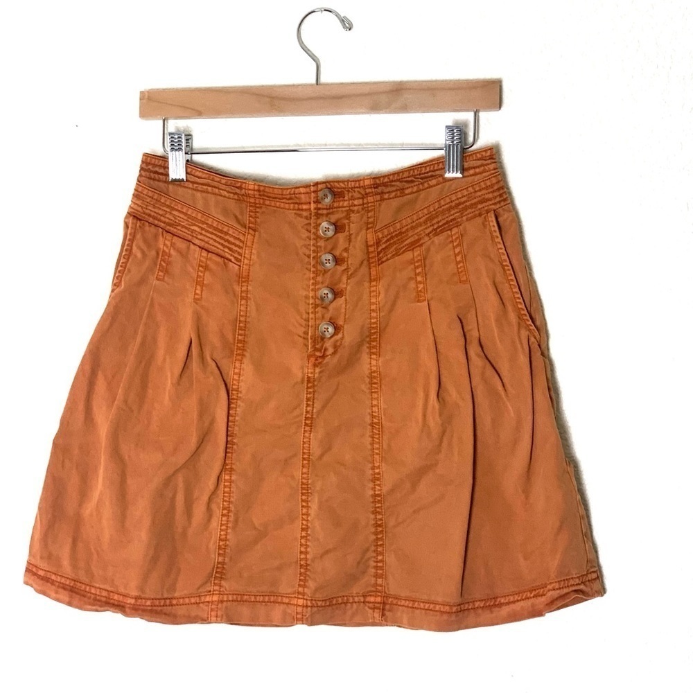 Anthropologie | Briony mini skirt button front burnt orange size 4
